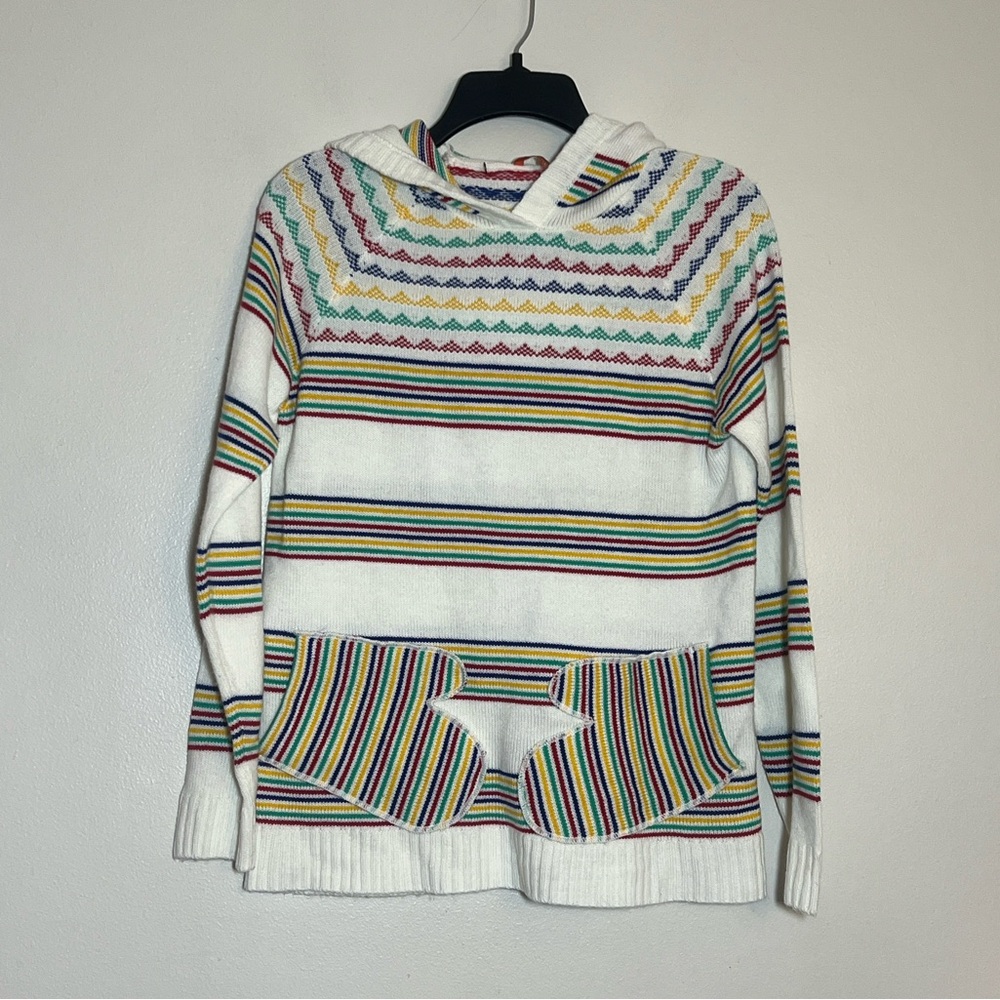 Modcloth Smitten Mitten Rainbow Striped Knit Sweater Hoodie Medium - Picture 4 of 6